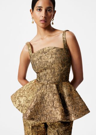 Metallic Jacquard Peplum Top