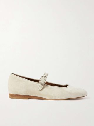 Grosgrain-Trimmed Velvet Mary Jane Ballet Flats