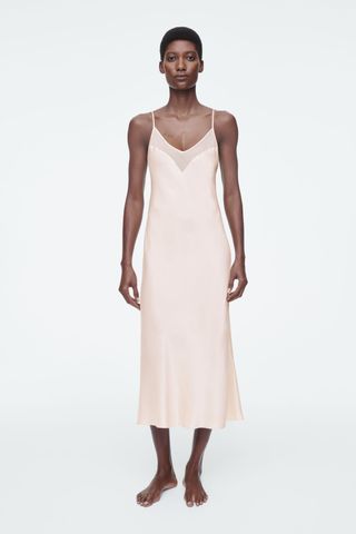 Sheer-Panel Silk Slip Dress