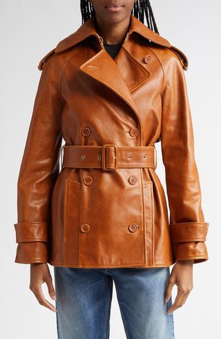 Short Leather Trench Jacket