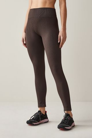 Chocolate Brown Ribbed Seamless High Waist Leggings