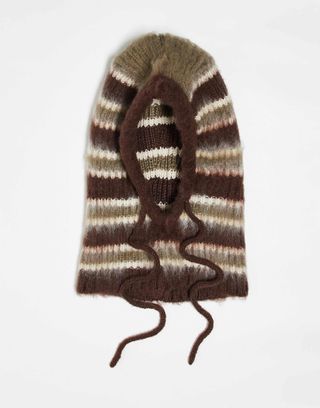 Collusion Unisex Brushed Stripe Balaclava in Brown