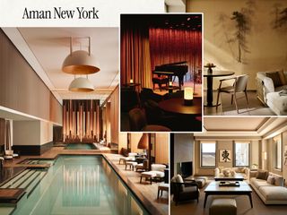 a collage of influencer and professional images featuring the best NYC hotels to book to spend the holidays in New York