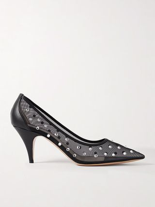 KHAITE, River Iconic Leather-Trimmed Crystal-Embellished Mesh Pumps