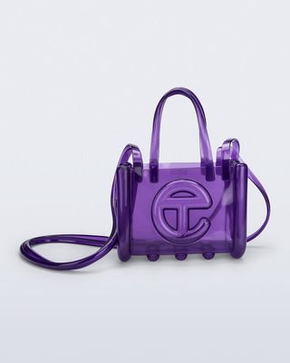 Melissa x Telfar small jelly shoulder bag in purple.