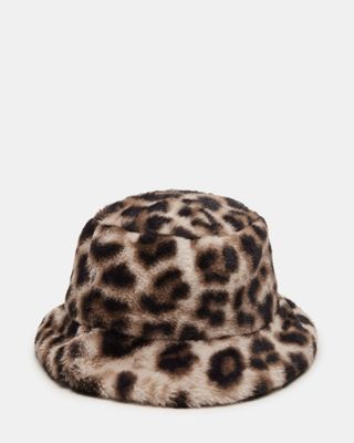 faux-fur leopard bucket hat 