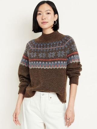 Holiday Print Mock-Neck Sweater