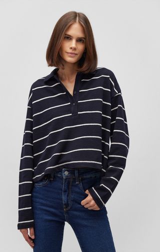 Mavi, Polo Sweater in Antique White Stripe