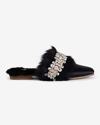 Express, Satin Faux Fur Lined Embellished Slippers