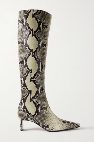 Ona Snake-Print Leather Knee Boots