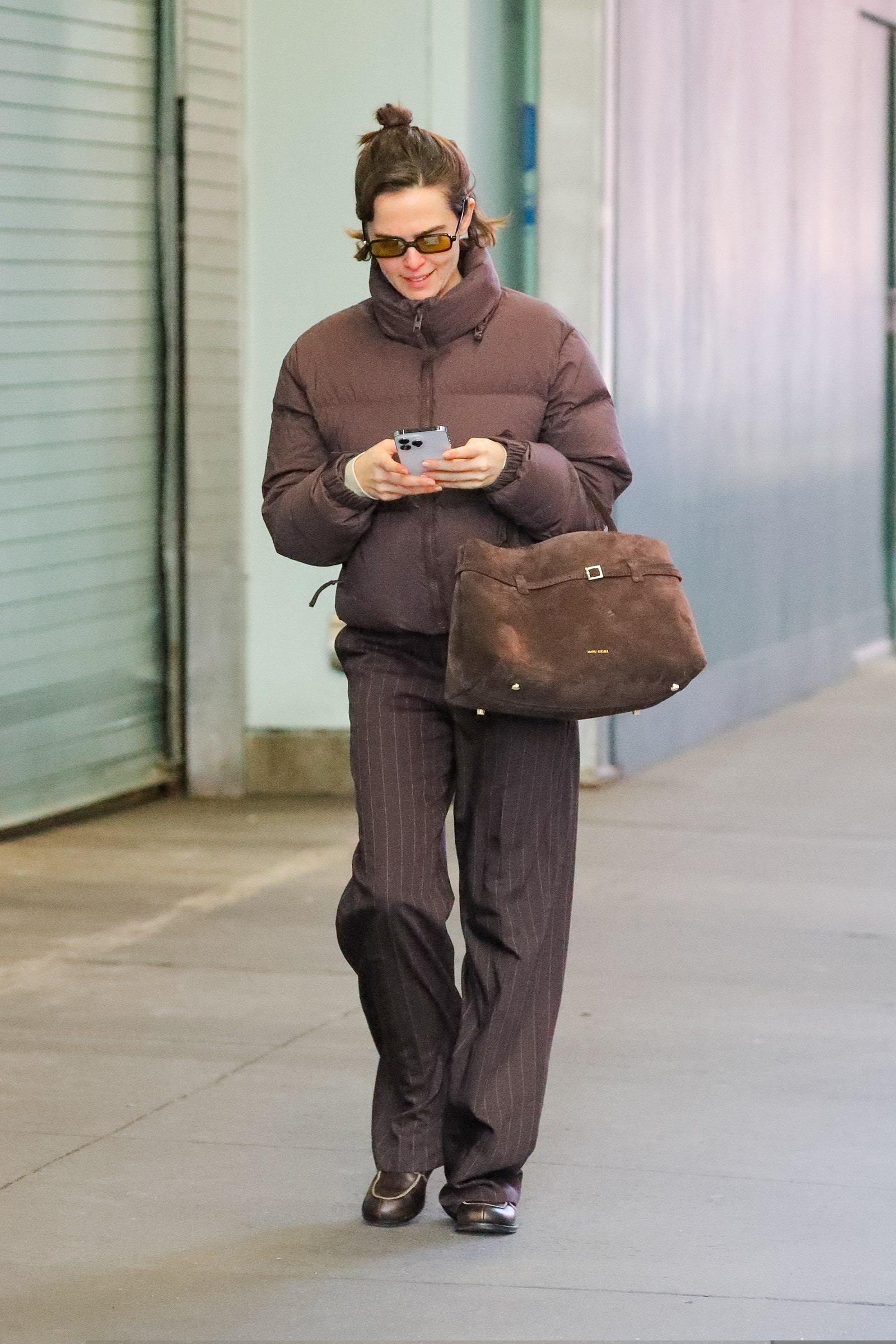 Zoey Deutch wore an a brown ensemble while arriving at OUR TOWN Broadway show in NYCPictured zoey deutchRef BLUS8062869...