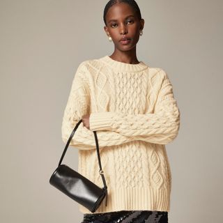 J.Crew, Oversized Cable-Knit Crewneck Sweater With Contrast Sleeves