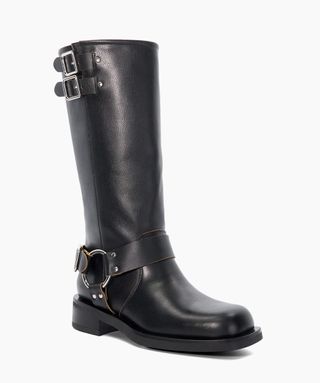 Dune London Buckle Detail Leather Knee-High Boots