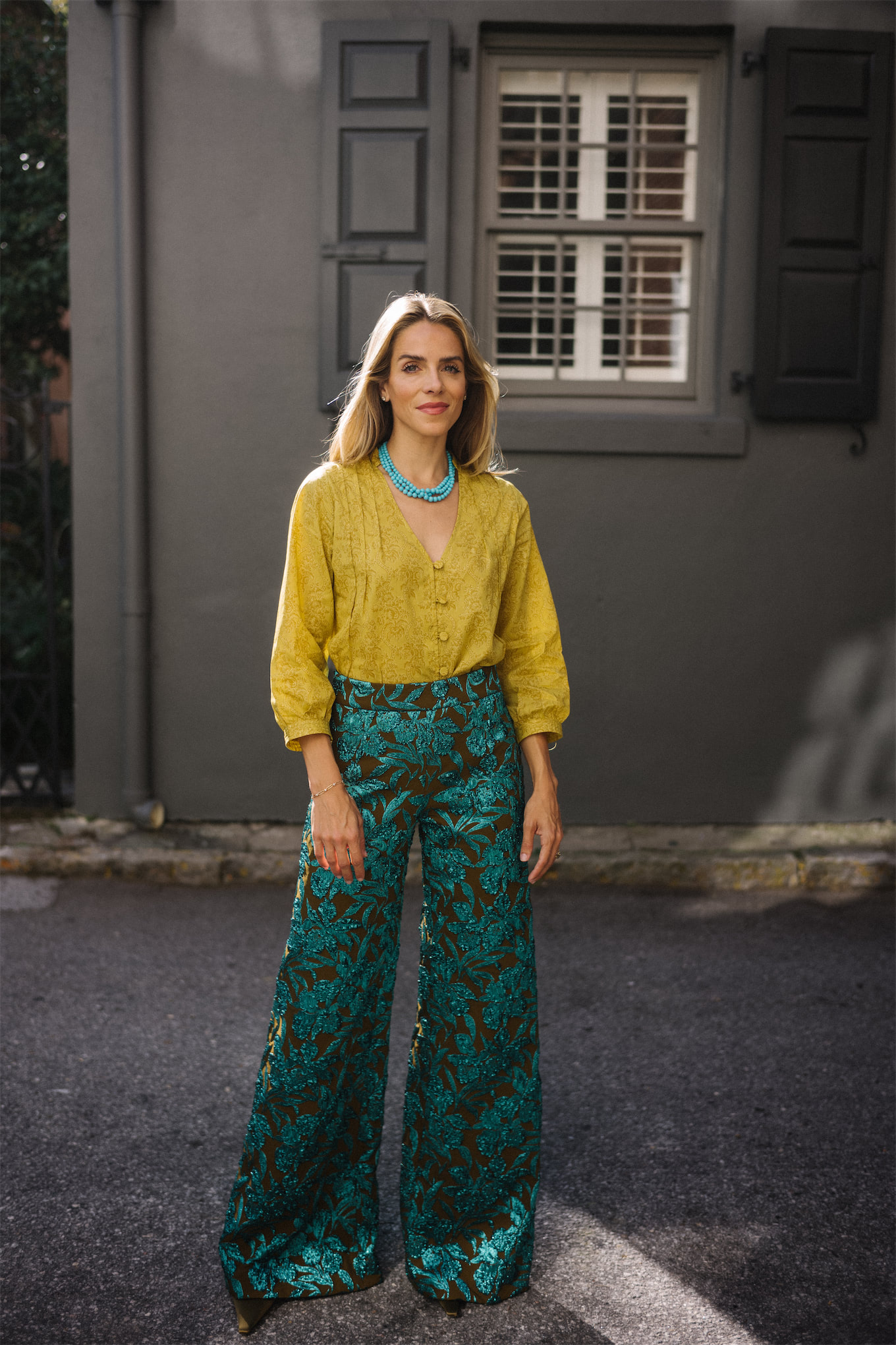 gold silk blouse