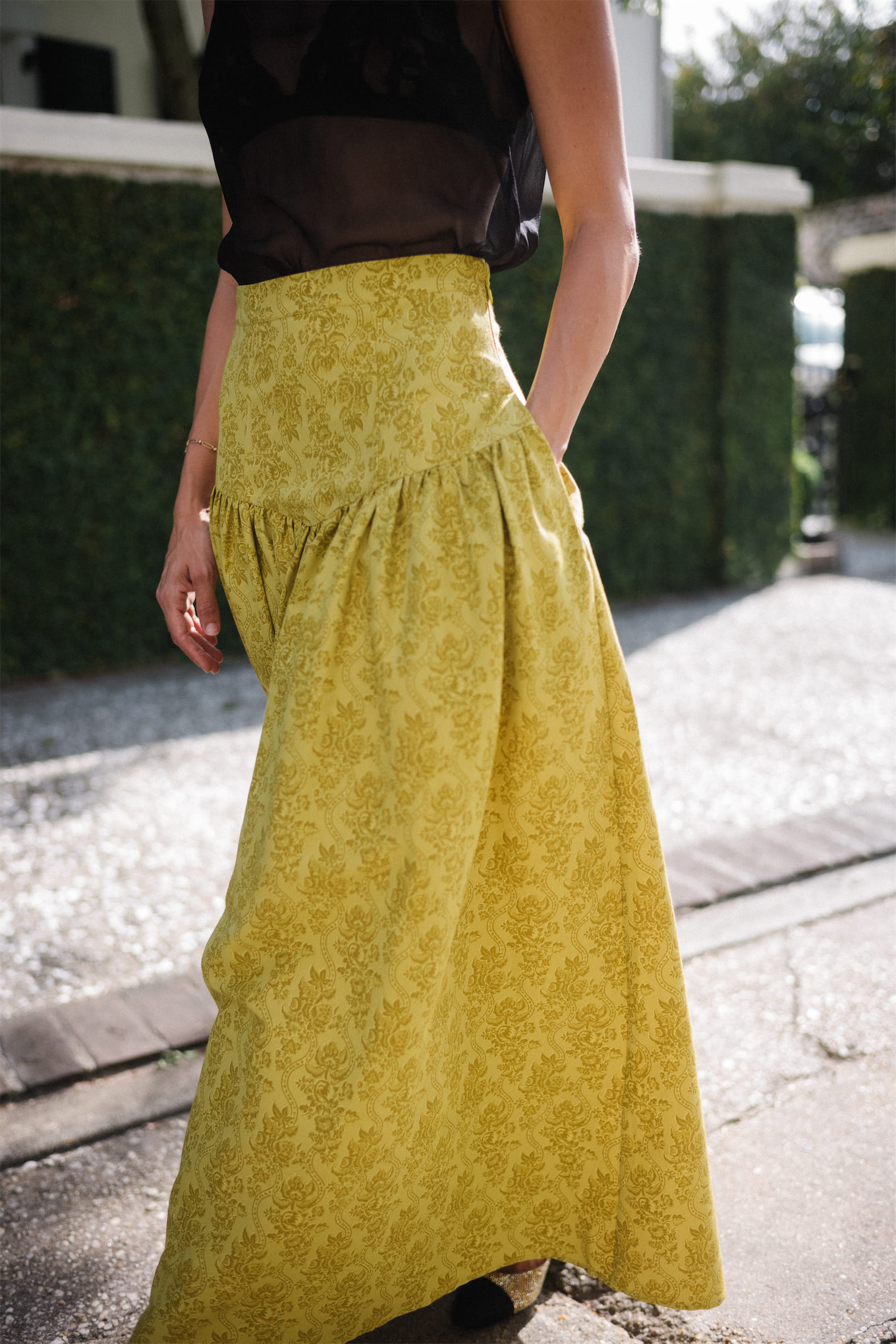 gold silk maxi skirt