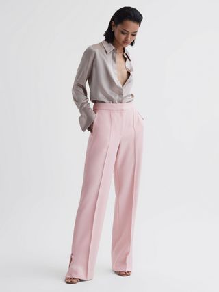 Wide Leg Split Hem Trousers in Pink