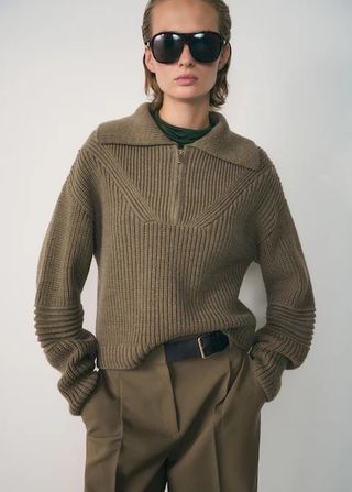 Mango, Ribbed Zip Neck Sweater