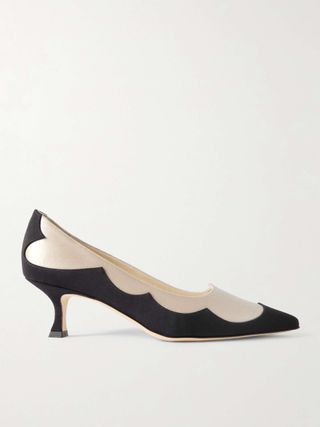 Fabraka 50 Crepe-Trimmed Satin Point-Toe Pumps