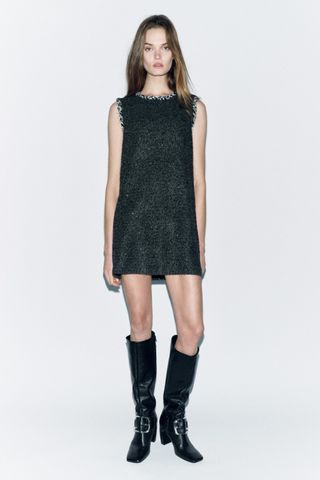 Knit Dress With Sequins and Passementerie