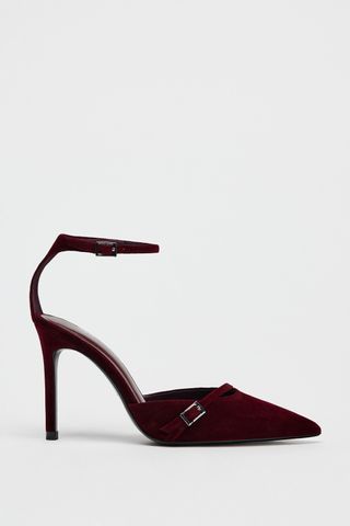 Velvet Effect Thin Heeled Shoes