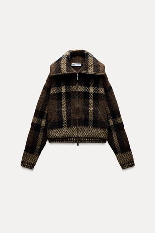 Checkered Knit Bomber Jacket