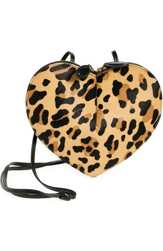 Le Coeur Leopard Heart Genuine Calf Hair Crossbody Bag