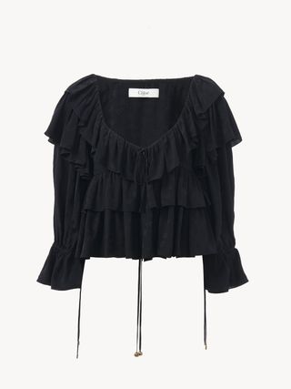 Chloé, Cropped Ruffle Top in Floral Viscose