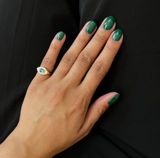 Dark emerald green chrome nails