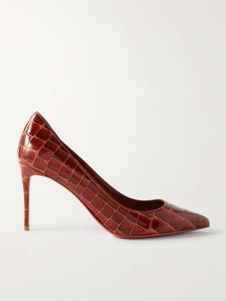 Croc-Effect Patent-Leather Pumps