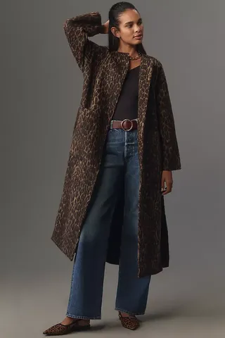 By Anthropologie Long Printed Tie-Front Coat