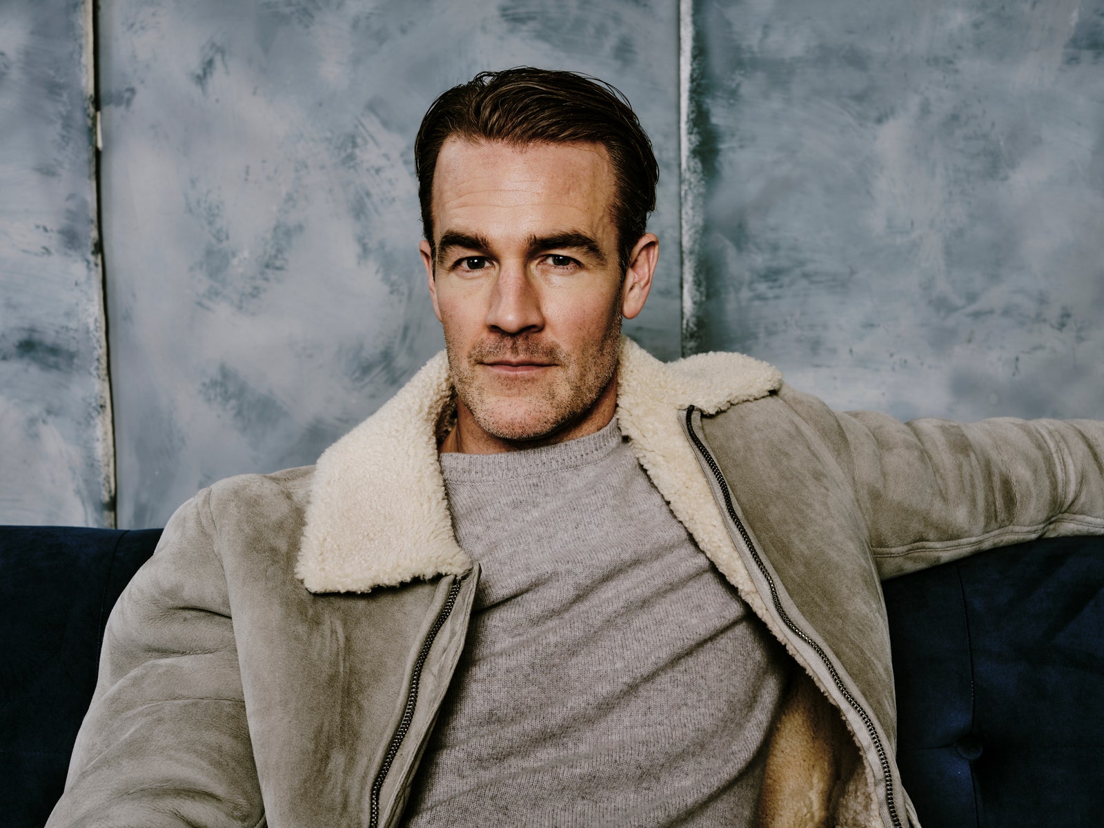 Image may contain James Van Der Beek Face Head Person Photography Portrait Happy Smile Adult Blonde and Hair