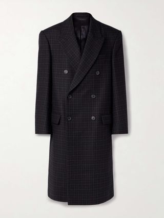 Double-Breasted Checked Wool Coat