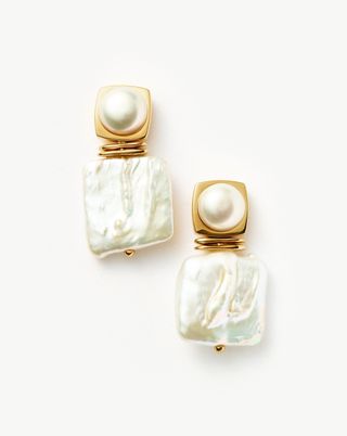 Square Pearl Statement Stud Earrings | 18k Gold Plated/pearl