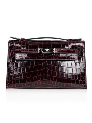 Hermès, Kelly Pochette Clutch Bag in Bordeaux Crocodile, Jewel Toned Palladium