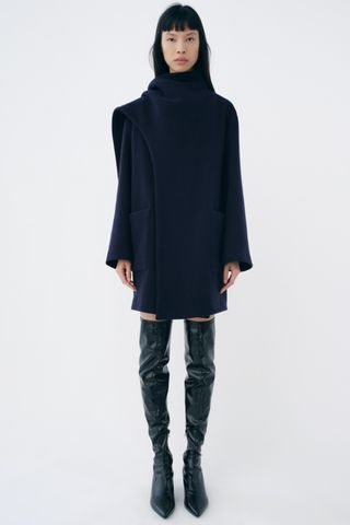 Wool Blend Scarf Coat Zw Collection