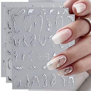 Jmeowio 9 Sheets Marble Nail Art Stickers Decals Self-Adhesive Silver Line Nail Supplies Nail Art Design Decoration Accessories