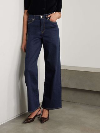 Le Slim Palazzo Topstitched High-Rise Wide-Leg Jeans