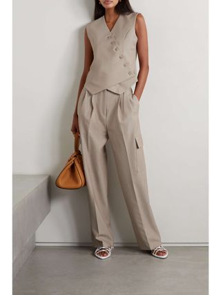 Maesa Pleated Woven Wide-Leg Cargo Pants