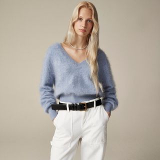 J.Crew, Brushed Cashmere Cropped V-Neck Sweater