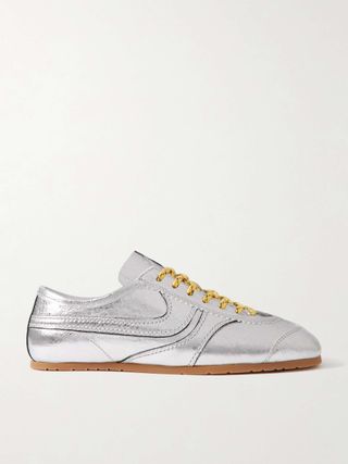 Metallic Crinkled-Leather Sneakers