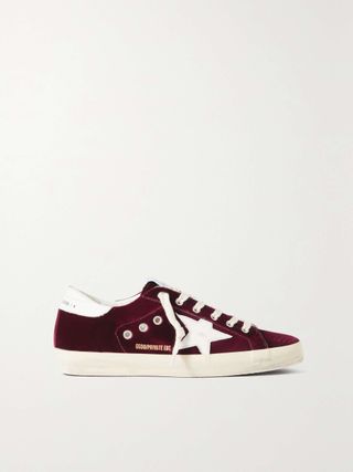 Super-Star Distressed Leather-Trimmed Velvet Sneakers