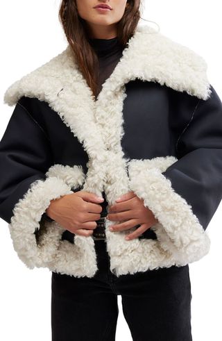 Kiki Faux Leather Jacket With High Pile Fleece Trim