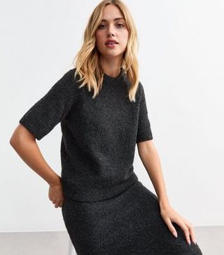 Dark Grey Bouclè Knit Top