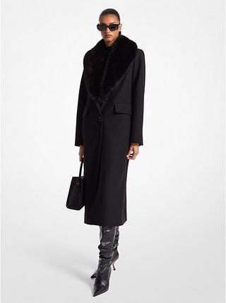 michael kors, Faux Fur Collar Wool Blend Coat