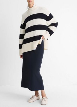 Striped Wool-Cotton Oversized Roll-Neck Sweater