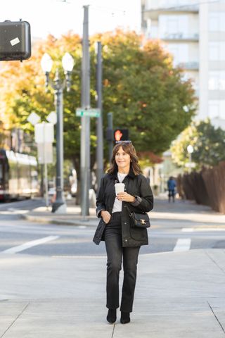 A former Nordstrom buyer wearing a barn jacket.