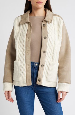 Faux Suede & Faux Shearling Sweater Jacket