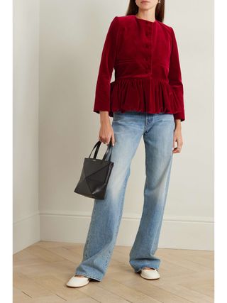 + Net Sustain Velvet Peplum Jacket