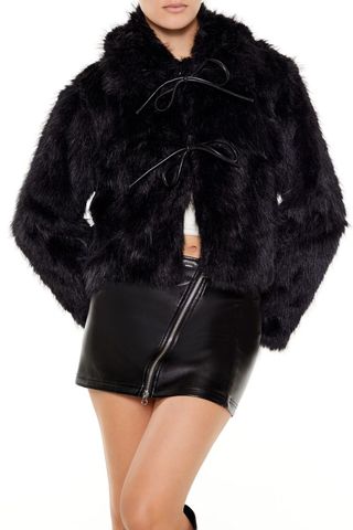 Faux Fur Tie-Front Coat