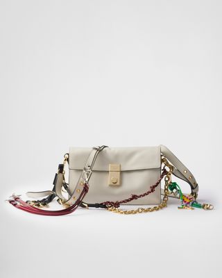 Prada Soft Sound Small Leather Shoulder Bag With Charms